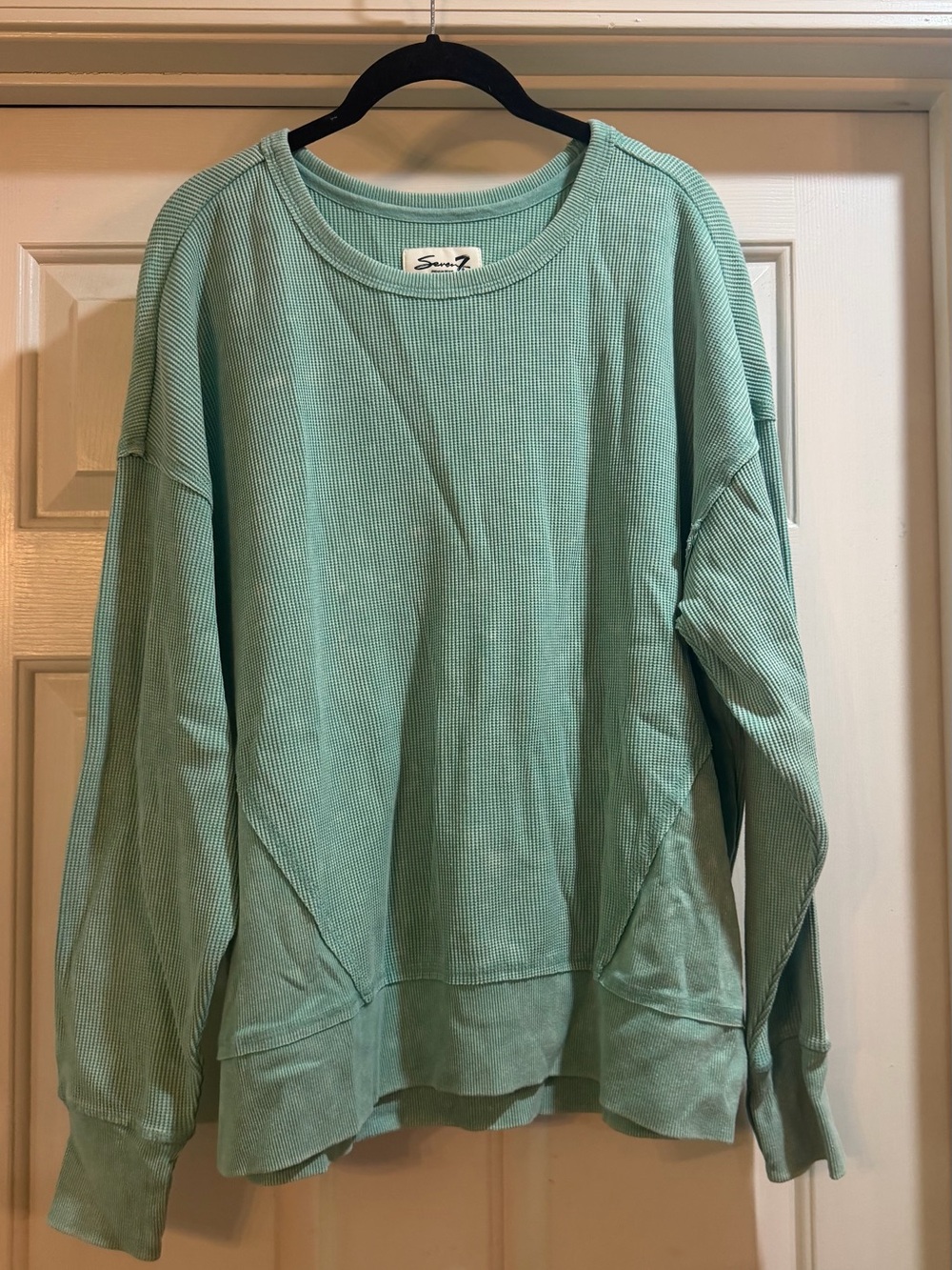 SEVEN Mint Green Ribbed Crewneck Long Sleeve Sweatshirt P2P 26” #fall #layers
